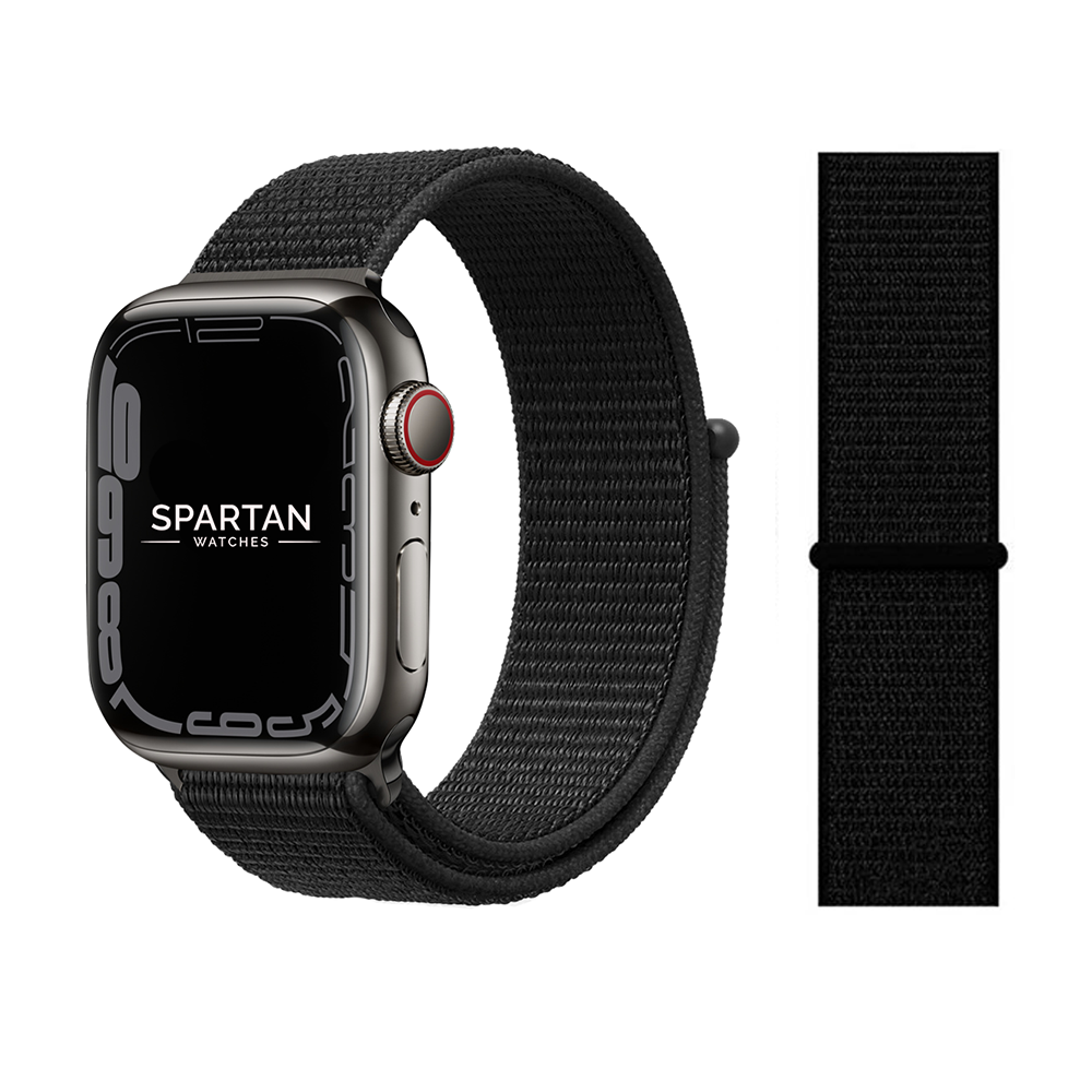 Spartan Watches Black Nylon Sport Loop Apple Watch Band 38mm 40mm 41mm 42mm S10